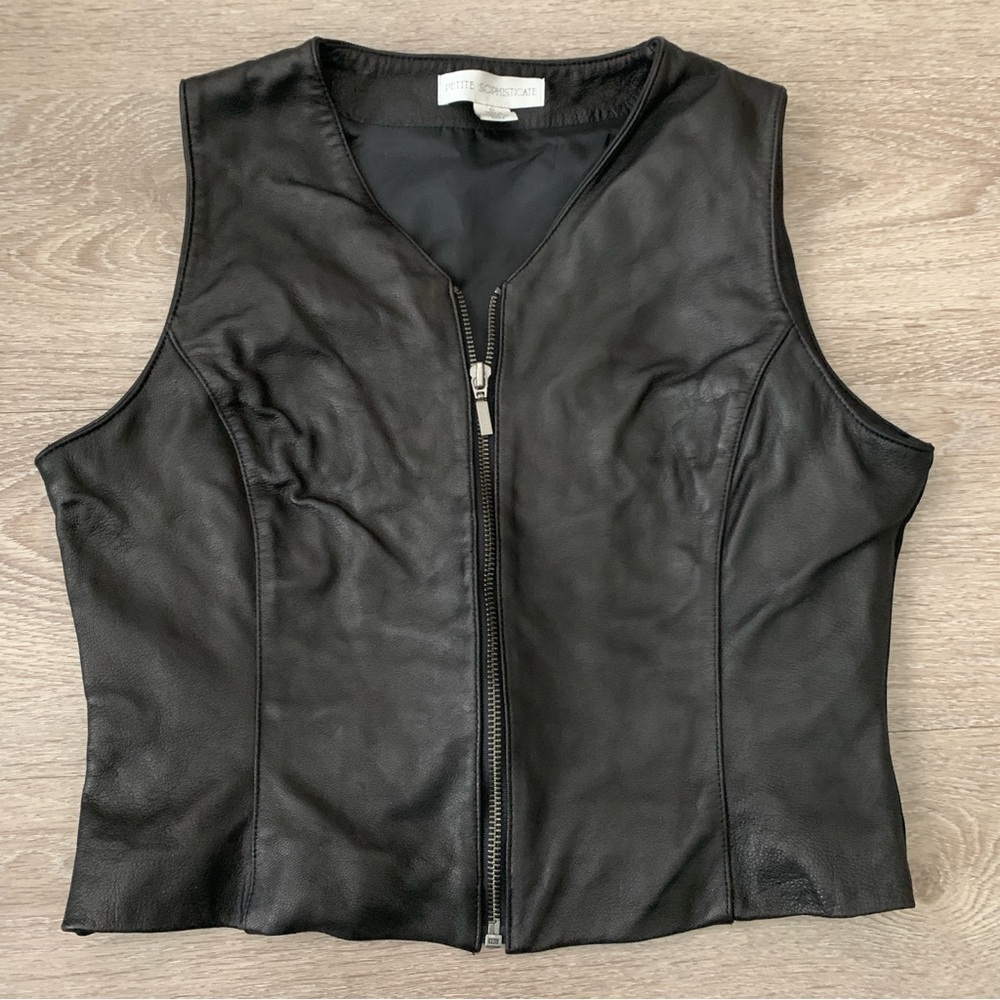 Petite Sophisticate Black Leather Zip Up Size SP